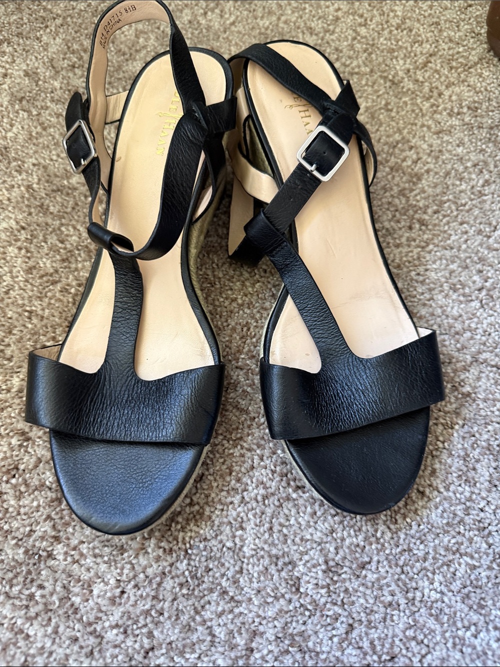 Cole Haan Black Leather Slingback wedge